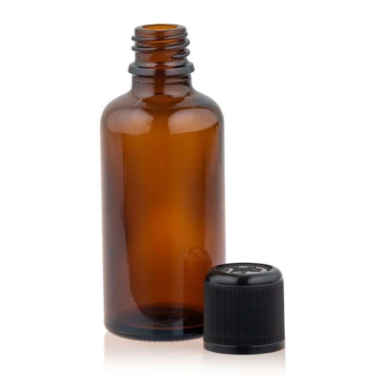 50 ml brown glass bottle with dropper and child-resistant cap